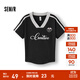 森馬（Semir）涼感T|短袖T恤女短款撞色V領(lǐng)夏季2025新款字母修身上衣運動(dòng)風(fēng) 黑色90001 M