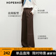 紅袖高腰垂感休閑褲春季2025新款女裝知識分子風(fēng)工字褶通勤直筒長(cháng)褲 深咖042 S