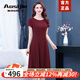 Aosijie高端品牌 連衣裙女2025夏季新款減齡顯瘦中年媽媽闊太太雪紡裙子 酒紅色 2XL 建議125-135斤