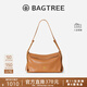 BAGTREE【明星同款】包包樹(shù)奶盒包植鞣皮單肩斜挎腋下通勤Hobo枕頭女士包 焦糖色-中號【磁吸拉鏈款】 高級小眾