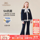 英氏（YEEHOO）女童套裝兒童外套喇叭褲子兩件套中大童裝學(xué)院休閑秋裝 深藍 140