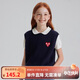 ELLE KIDS春秋新品】羊毛混紡圓領(lǐng)女兒童愛(ài)心繡花柔軟親膚抗皺耐洗百搭馬甲