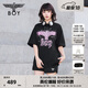 BOY LONDON【暗夜星辰】 秋季情侶款短袖燙鉆粉色老鷹T恤 N01003 黑色 M