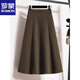 羅蒙（ROMON）毛呢半身裙女秋冬季新款大碼遮肚赫本風(fēng)傘裙a字長(cháng)裙3D立體圖案 咖啡色 M 建議90-100斤