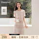朵以（Duoyi）2025夏季新款小香風(fēng)氣質(zhì)優(yōu)雅貴氣復古繡花短款開(kāi)衫半身裙套裝 粉餅色 S