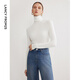 朗姿【羊毛Basic衣櫥】羊毛法式毛針織衫修身長(cháng)袖毛衣 白色 M