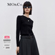 MO&Co.春秋MC刺繡設計感線(xiàn)條切割圓領(lǐng)長(cháng)袖正肩短款T恤 白色黑色 黑色-第2批 L 170