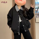 伊薇衣美式拼接翻領(lǐng)黑色春秋外套女新款2025男女穿搭夾克休閑棒球服外套 黑色 M 建議95-105斤