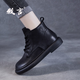 牧言（MUYAN）真皮短靴女2025秋冬新款女鞋平底馬丁靴中年媽媽皮鞋棉鞋加絨靴子 黑色【單里】 38
