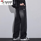 啄木鳥(niǎo)牛仔褲男2025秋季新款寬松直筒褲男美式高街青少年加絨休閑長(cháng)褲男 黑灰常規 XL  建議130-150斤