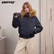 UNIFREE學(xué)院風(fēng)加厚保暖通勤連帽棉服外套帶毛領(lǐng) 藏藍色 M
