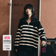 MO&Co.【美麗諾羊毛】 原創(chuàng  )LOGO條紋毛衣翻領(lǐng)上衣女拉鏈毛衣針織衫 黑白條色-第2批 M 165