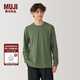 無(wú)印良品（MUJI）男式 水洗粗棉線(xiàn)圓領(lǐng)長(cháng)袖T恤 男士打底衫男款純色套頭衫 ABA93C4A 卡其綠 XL (180/104A)
