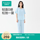 全棉時(shí)代（PurCotton）趙麗穎推薦2024夏女士雙層空氣褶皺紗家居套裝 棉天空藍 165/L