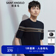 報喜鳥(niǎo)T恤男裝【優(yōu)選】秋季新款男士商務(wù)休閑圓領(lǐng)短袖T恤衫橫條紋男 日蝕藍 50(180/100)