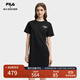 FILA 斐樂(lè )官方女裝針織連衣裙2025秋季新款時(shí)尚休閑舒適拼接T恤裙 正黑色-BK M 165/84A/M