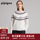 皮皮狗 秋冬款羊絨衫女山羊絨圓領(lǐng)費爾島提花針織套衫毛衣女 100云朵白 M 160/84A