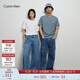 Calvin Klein Jeans夏季男女情侶中性印花休閑通勤ck純棉寬松短袖T恤J325574 PN6-霧霾藍 L
