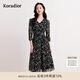 珂萊蒂爾秋季時尚優(yōu)雅黑色印花七分袖A字連衣裙中長款女 黑色 L