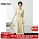 尚都比拉紅色方領(lǐng)連衣裙女春秋氣質(zhì)高級感內搭打底裙子中長(cháng)款 杏黃色 M 