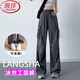 浪莎工裝褲子女春秋2025新款闊腿褲城市輕戶外高腰顯瘦休閑傘兵登山褲 灰色【束腳/闊腿 可兩穿】 XL 【126-140斤】
