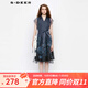 S.DEER圣迪奧夏季時(shí)尚百搭女裝翻領(lǐng)印花襯衫短袖連衣裙S232Z12KL 炭黑藍/94 M 165