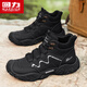 回力高幫男鞋春季戶(hù)外運動(dòng)登山皮面防水厚底休閑工裝潮鞋 黑色 40