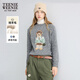 Teenie Weenie小熊女綿羊毛針織衫2025年秋新款大熊花紗感圓領(lǐng)毛衣 灰色 M