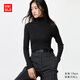 優(yōu)衣庫(kù)女裝精紡美利奴羊毛羅紋兩翻領(lǐng)針織衫/長(zhǎng)袖毛衣新款478337 09 黑色 XL /165/92A