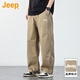 JEEP美國正品高端純棉闊腿休閑褲秋冬男士美式松緊直筒日系工裝褲春秋 卡其色 常規 【官方正品】 33