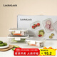 樂(lè )扣樂(lè )扣（LOCK&LOCK）不銹鋼蓋玻璃保鮮盒 微波爐烤箱加熱耐熱玻璃密封容器防漏飯盒 3件套 1.01L +630ml*2