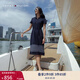 TOMMY HILFIGER【條紋裙擺】夏女氣質(zhì)休閑五粒扣收腰顯瘦POLO連衣裙 藏青色FAP M