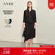AMII女裝2025秋季新款搭片假兩件撞料拼接連衣裙女七分袖中長(cháng) 黑色 L 165/88A