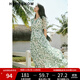 紅袖梨形身材顯瘦連衣裙夏季2024新款女裝 收腰V領(lǐng)垂感綠色碎花雪紡裙 綠花602 S