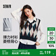 森馬（Semir）長袖襯衫女冬季菱形格V領(lǐng)短背心易打理襯衣俏皮學院風兩件套 藍紅色調(diào)00386 M