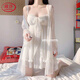 浪莎（LangSha）睡衣女夏季新款公主風(fēng)春夏家居服甜美小個(gè)子吊帶睡裙ins風(fēng)兩件套 純欲蕾絲睡裙-107(吊帶+睡袍) M _[建議80-100斤]