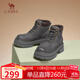 駱駝（CAMEL）【山韻】大黃靴女經(jīng)典馬丁靴綁帶厚底工裝靴 L24W076644 灰色 35