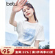 百圖betu女裝夏新款T恤海洋珠片繡印花短袖寬松純棉T恤女2304T20 白色 L