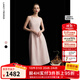 朗姿2025夏季新款優(yōu)雅一字領(lǐng)無(wú)袖連衣裙女高端法式修身收腰裙子 淡粉色 M