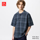 優(yōu)衣庫男裝女裝棉麻格子襯衫/短袖襯衣開(kāi)衫休閑477903 68 深藍色 M