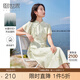 熙世界sllsky新中式改良旗袍裙子夏季女裝氣質(zhì)國風(fēng)印花天絲連衣裙高級感 淺綠底竹葉花 XL
