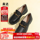 森達樂(lè )福鞋女平底羊皮英倫風(fēng)通勤單鞋休閑皮鞋4JO20AA4 黑色 36