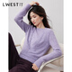 朗文斯?。↙.WEST）紫色套頭毛衣女2025冬季新款法式獨特設計感假兩件針織衫 紫色 M