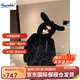 Burwilde國際品牌可愛(ài)毛毛外套女短款冬季新款連帽休閑寬松兔耳朵毛絨絨上 黑色 M 106-120斤