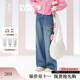 紫涵（ZIHAN）【奶噗噗IP聯(lián)名】紫涵闊腿印花牛仔褲女秋季寬松純棉褲子 深牛仔藍-1 L