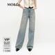 MO&Co.牛仔褲2025春新品涂污噴污洗磨做舊棉質高腰闊腿褲MBE1JEN018 牛仔藍色 XL /XL