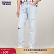 TOMMY JEANS秋冬男裝純棉美式潮流拼色口袋做舊破洞低腰寬松錐形牛仔褲 牛仔藍(lán)1AB 29