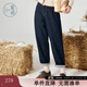 紫涵慵懶闊腿牛仔褲女年冬季日系高腰深色復古做舊燈籠褲 牛仔藍 M