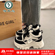 啄木鳥(niǎo)松糕厚底老爹鞋女增高2025新款秋冬季黑色百搭休閑鞋皮面運動(dòng)鞋 黑色 38 (240mm)