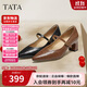 他她TATA女鞋2025年秋季淺口單鞋氣質(zhì)羊皮瑪麗珍鞋 黑色 37
